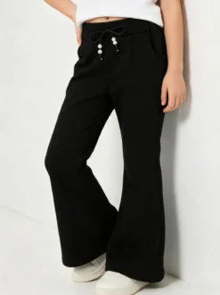 Sweet Junior Pantaloni da bambina a zampa con elastico in vita - nero