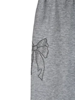 Sweet Junior Pantaloni da bambina a zampa con fiocchi di strass ed elastico in vita - grigio