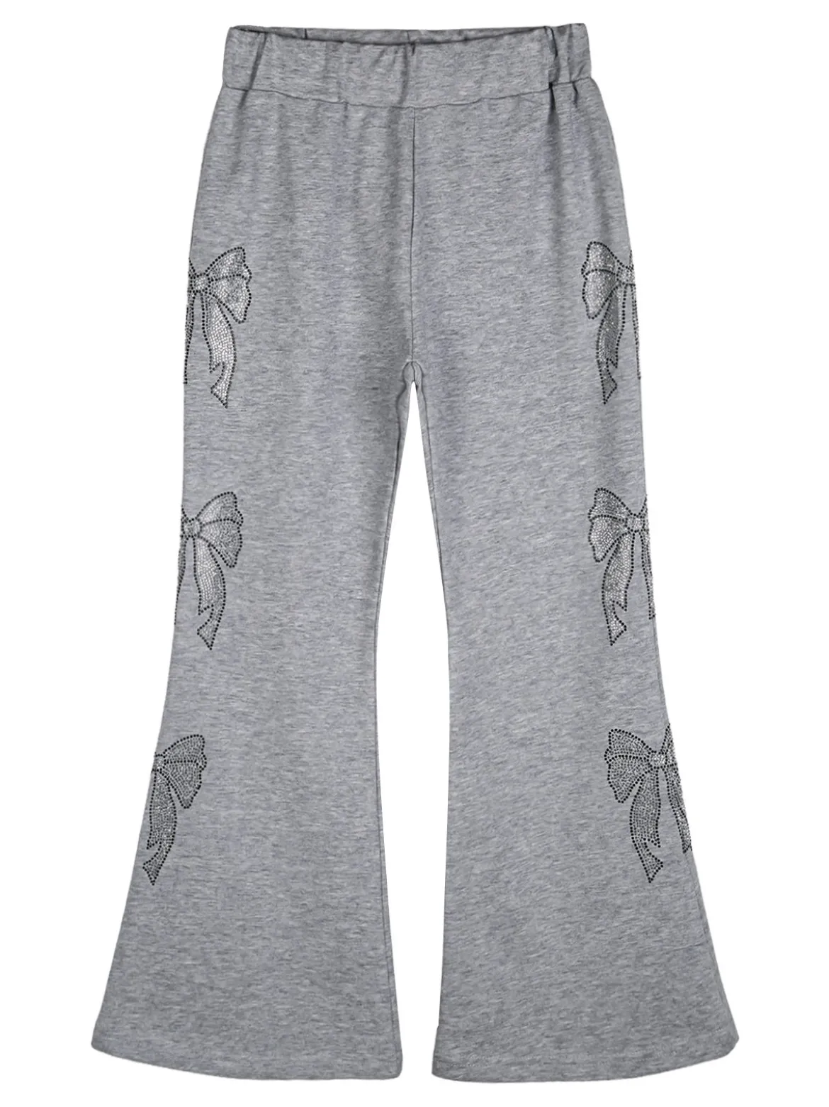 Sweet Junior Pantaloni da bambina a zampa con fiocchi di strass ed elastico in vita - grigio