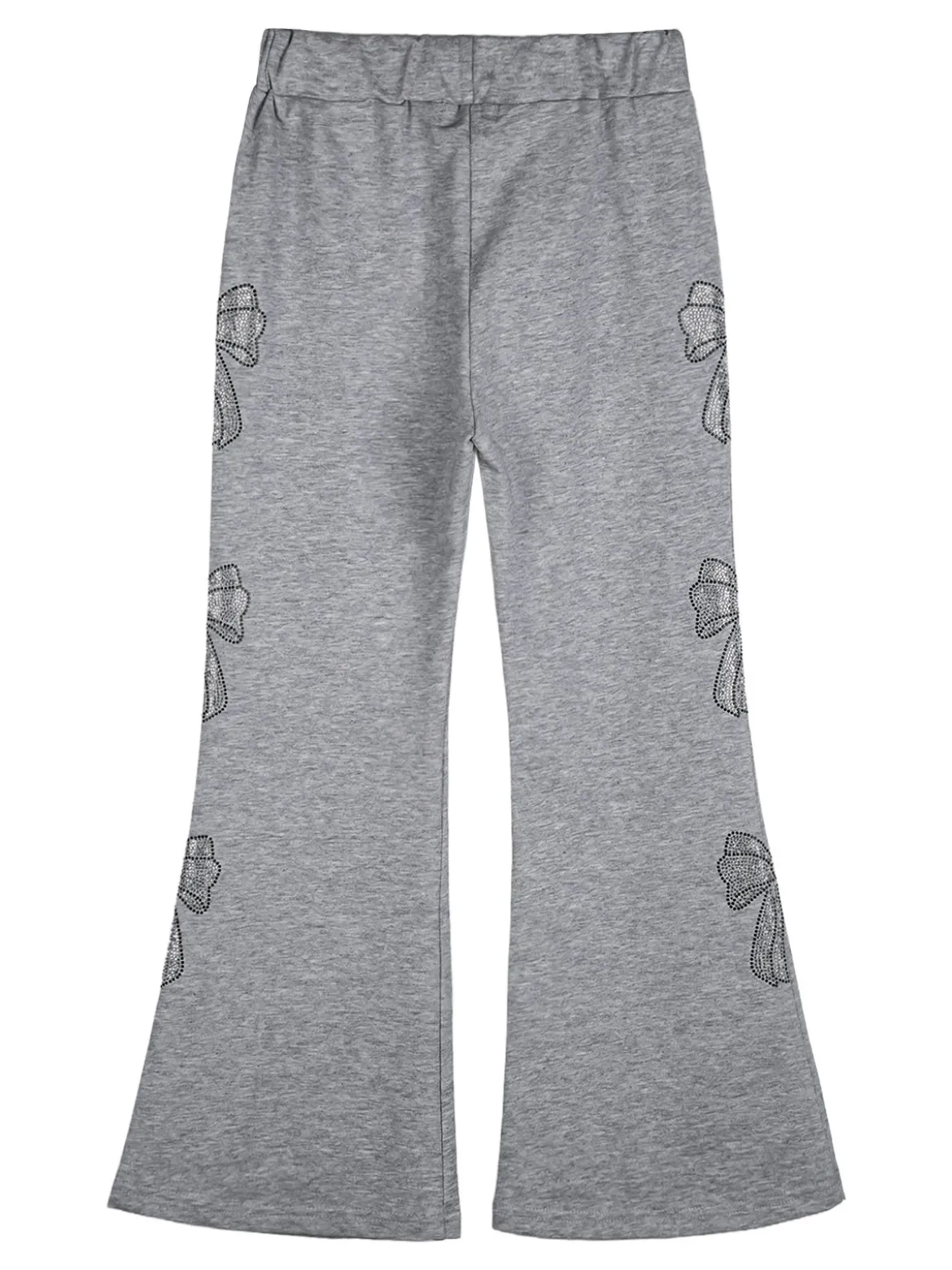 Sweet Junior Pantaloni da bambina a zampa con fiocchi di strass ed elastico in vita - grigio