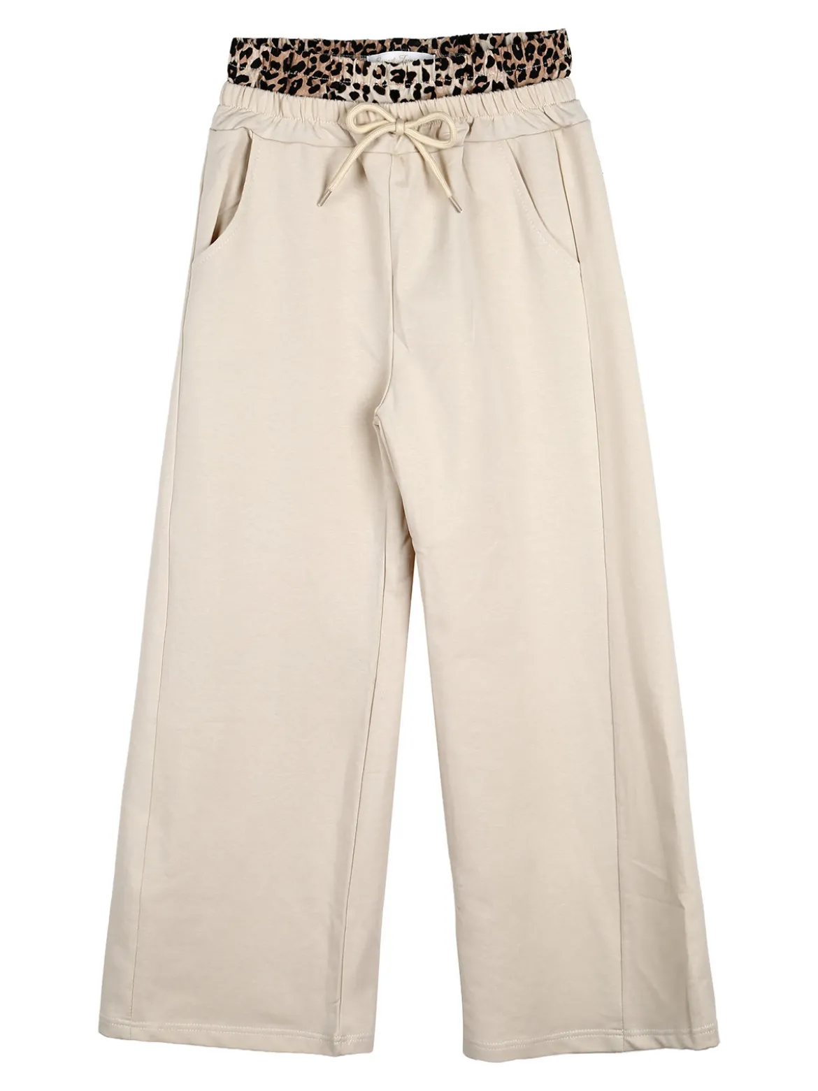 Sweet Junior Pantaloni da bambina in cotone a gamba larga - beige
