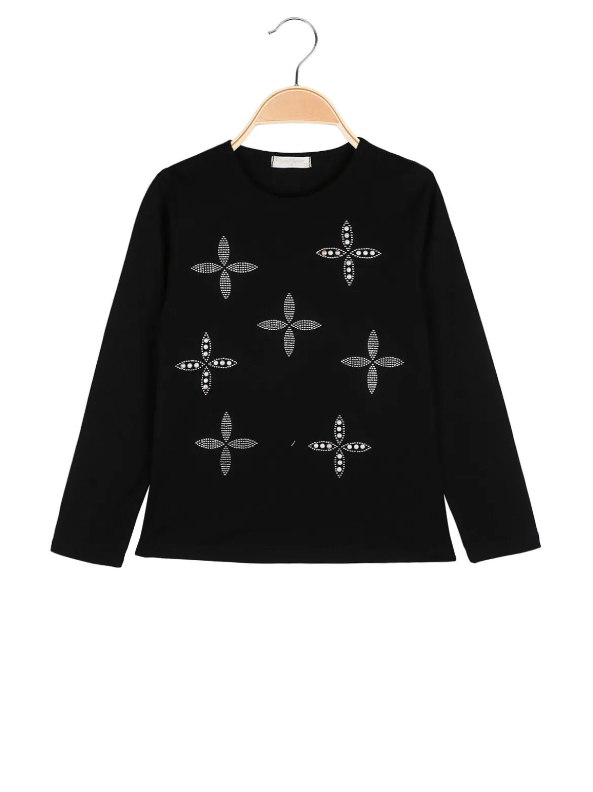Sweet Junior T-shirt da bambina a maniche lunghe con strass e perle - nero