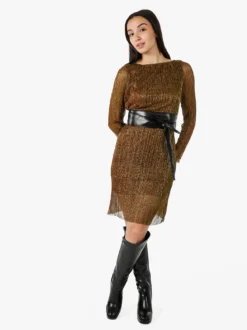 Sweet Miss Abito donna in lurex con maniche lunghe velate - oro