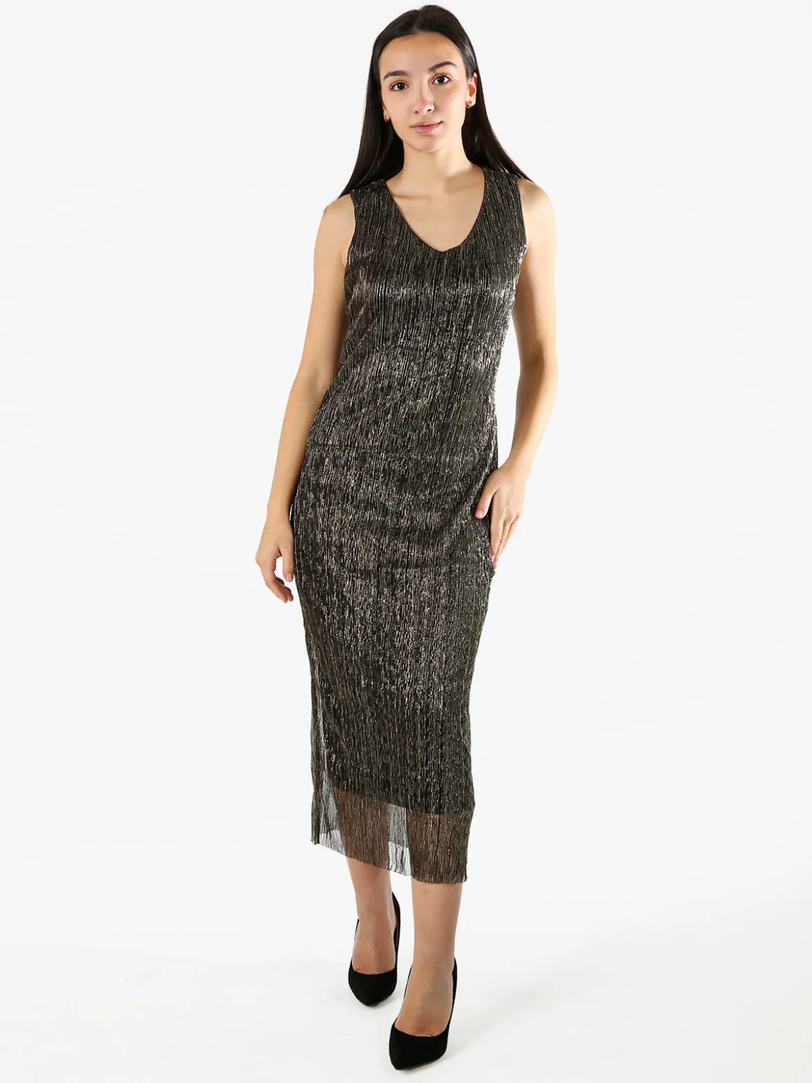 Sweet Miss Abito lungo da donna in lurex senza maniche - marrone