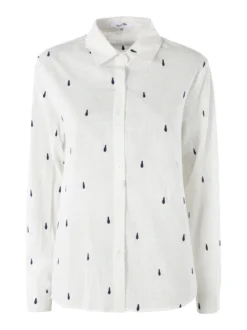 Sweet Miss Camicia donna in misto cotone e lino a maniche lunghe con ricami a goccia - blu