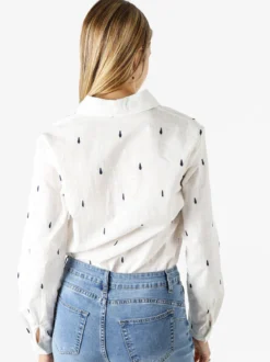 Sweet Miss Camicia donna in misto cotone e lino a maniche lunghe con ricami a goccia - blu