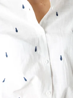 Sweet Miss Camicia donna in misto cotone e lino a maniche lunghe con ricami a goccia - blu