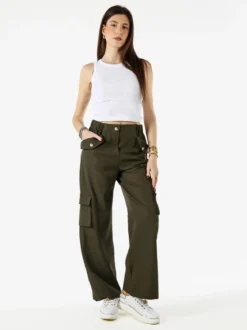Sweet Miss Pantaloni cargo da donna a gamba larga - militare
