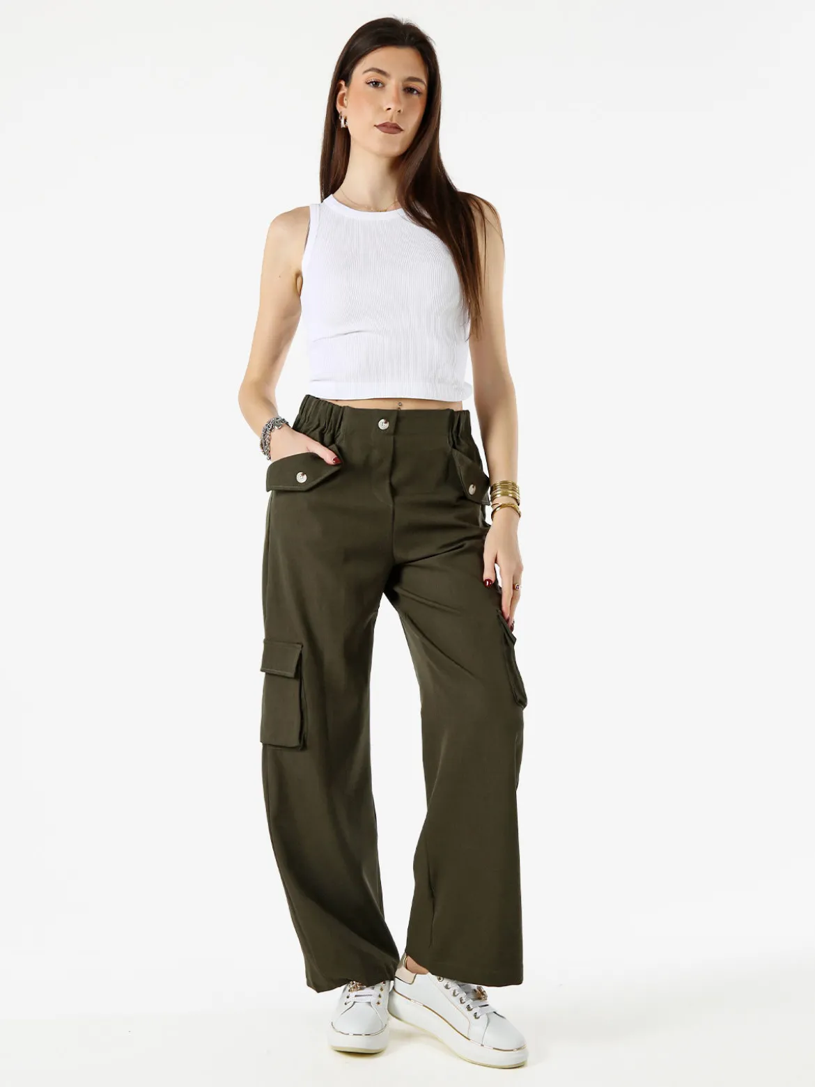 Sweet Miss Pantaloni cargo da donna a gamba larga - militare
