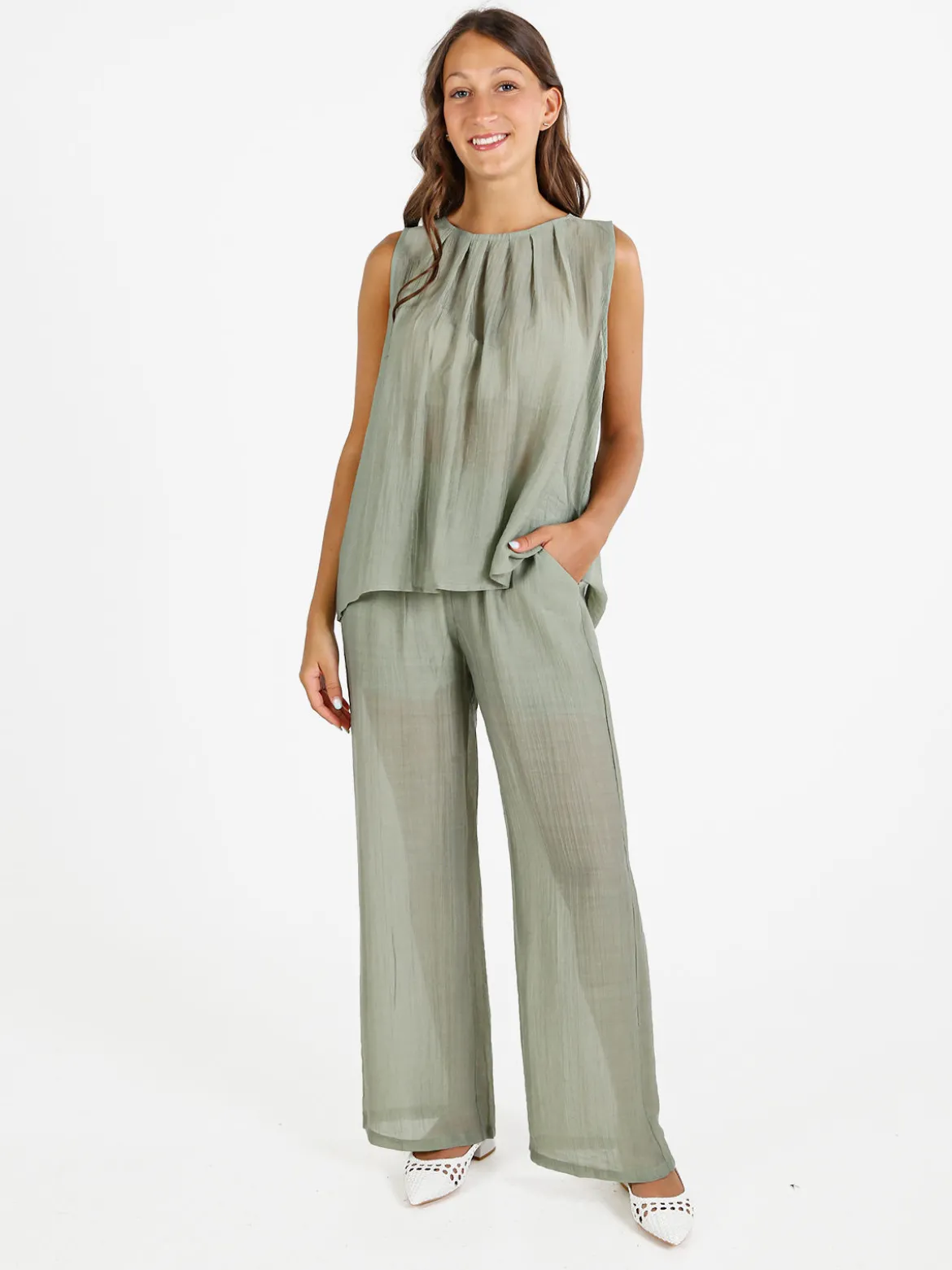 Sweet Miss Pantaloni donna a gamba larga - pistacchio