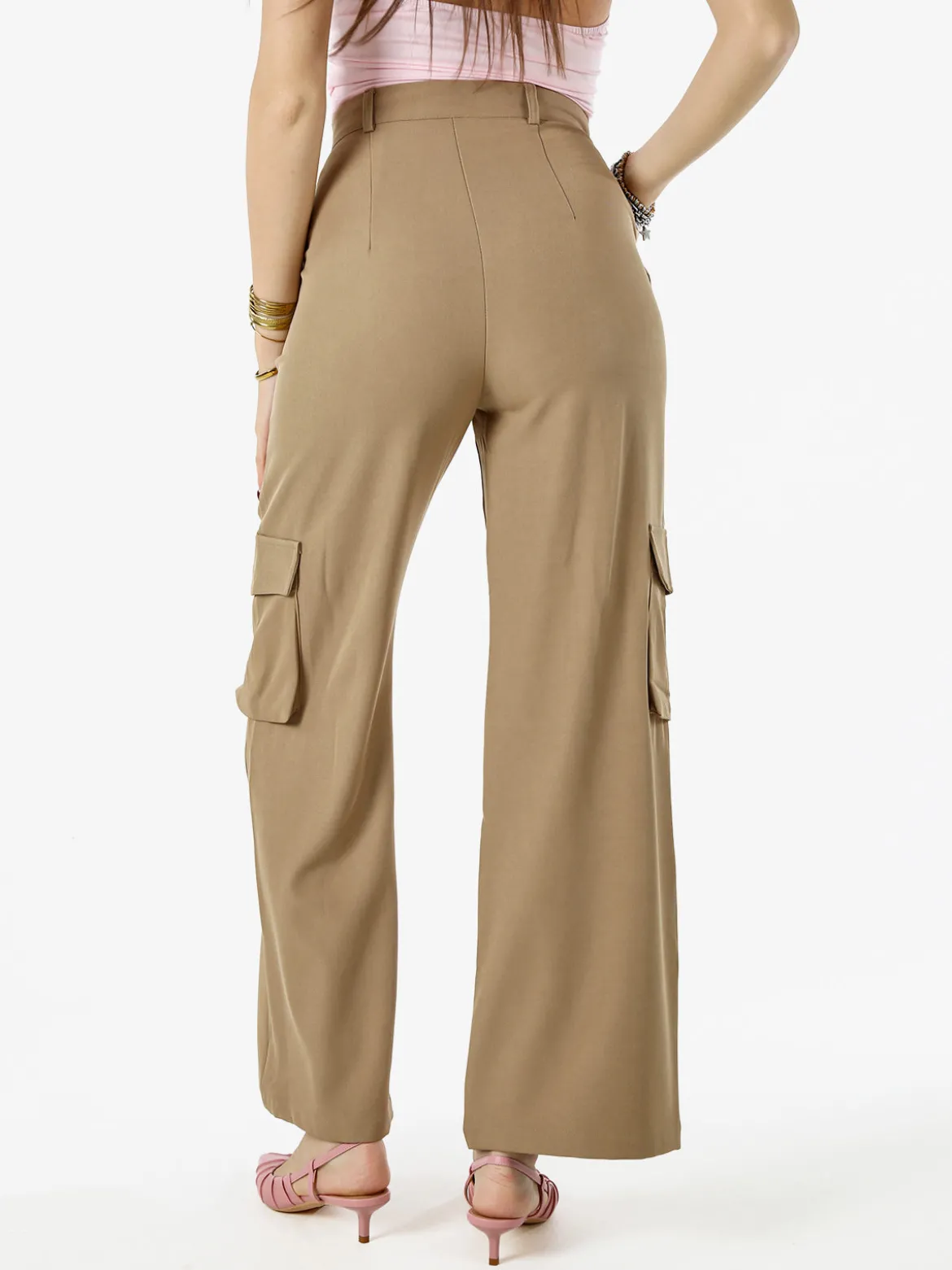 Sweet Miss Pantaloni donna a palazzo con tasconi laterali - cammello