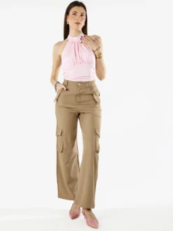 Sweet Miss Pantaloni donna a palazzo con tasconi laterali - cammello