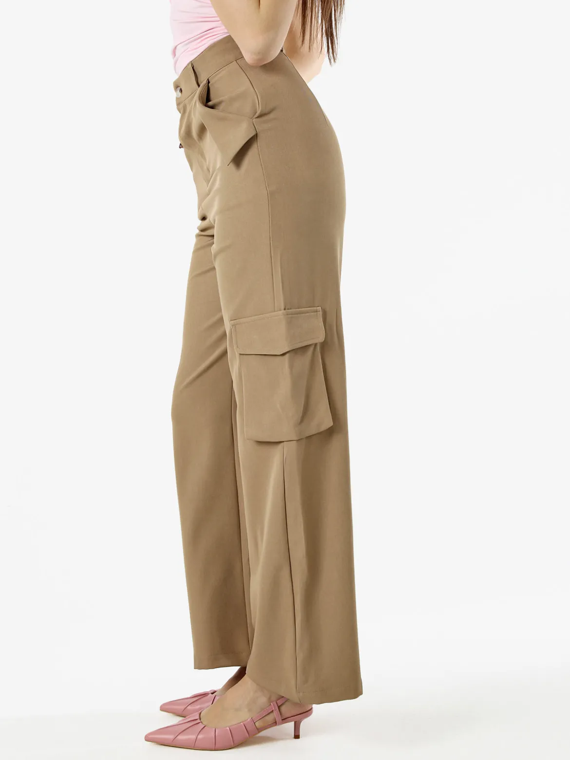 Sweet Miss Pantaloni donna a palazzo con tasconi laterali - cammello