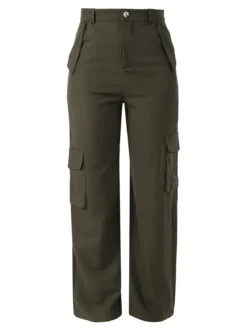 Sweet Miss Pantaloni donna a palazzo con tasconi laterali - militare