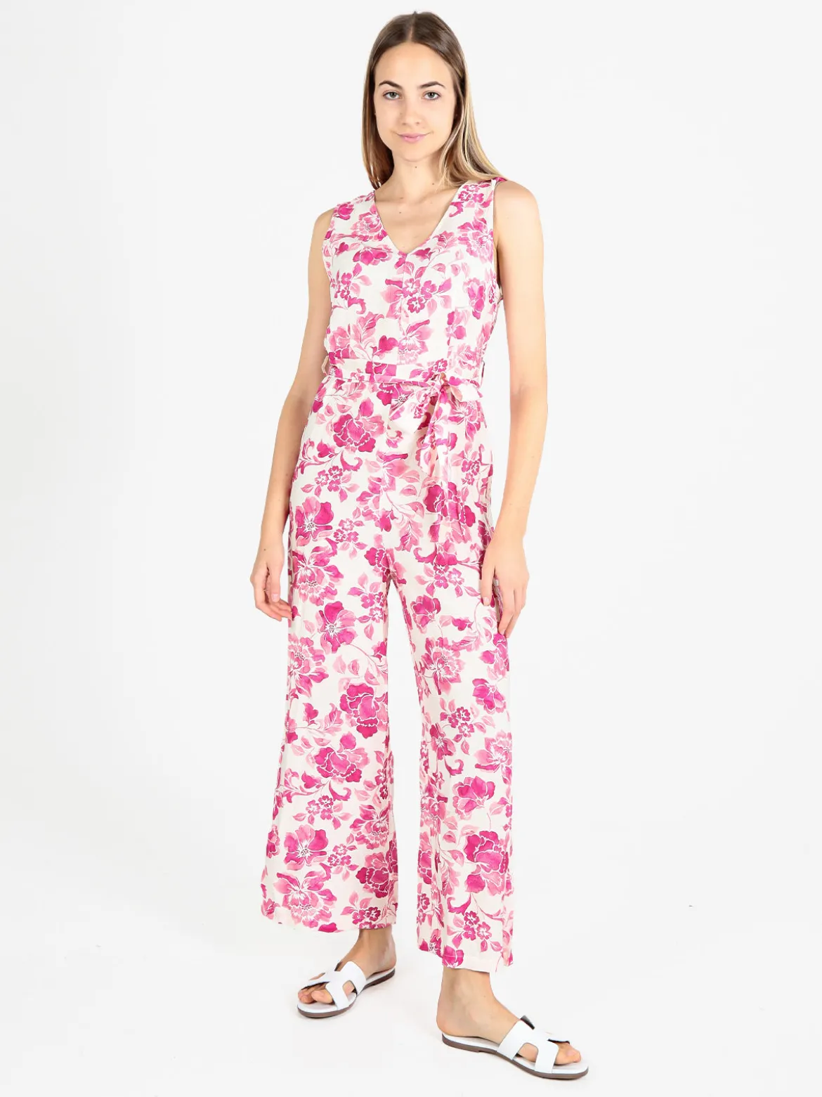 Sweet Miss Tuta lunga jumpsuite donna senza maniche con stampa floreale