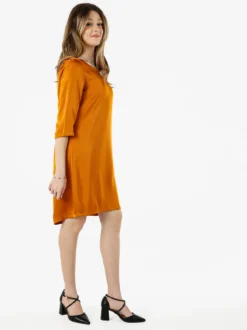 Sweet Miss Vestito donna con maniche a 3/4 in tessuto effetto raso - cuoio