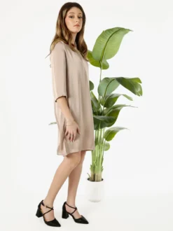 Sweet Miss Vestito donna con maniche a 3/4 in tessuto effetto raso - khaki