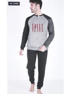 Sweet Years Pigiama lungo da uomo in caldo cotone interlock