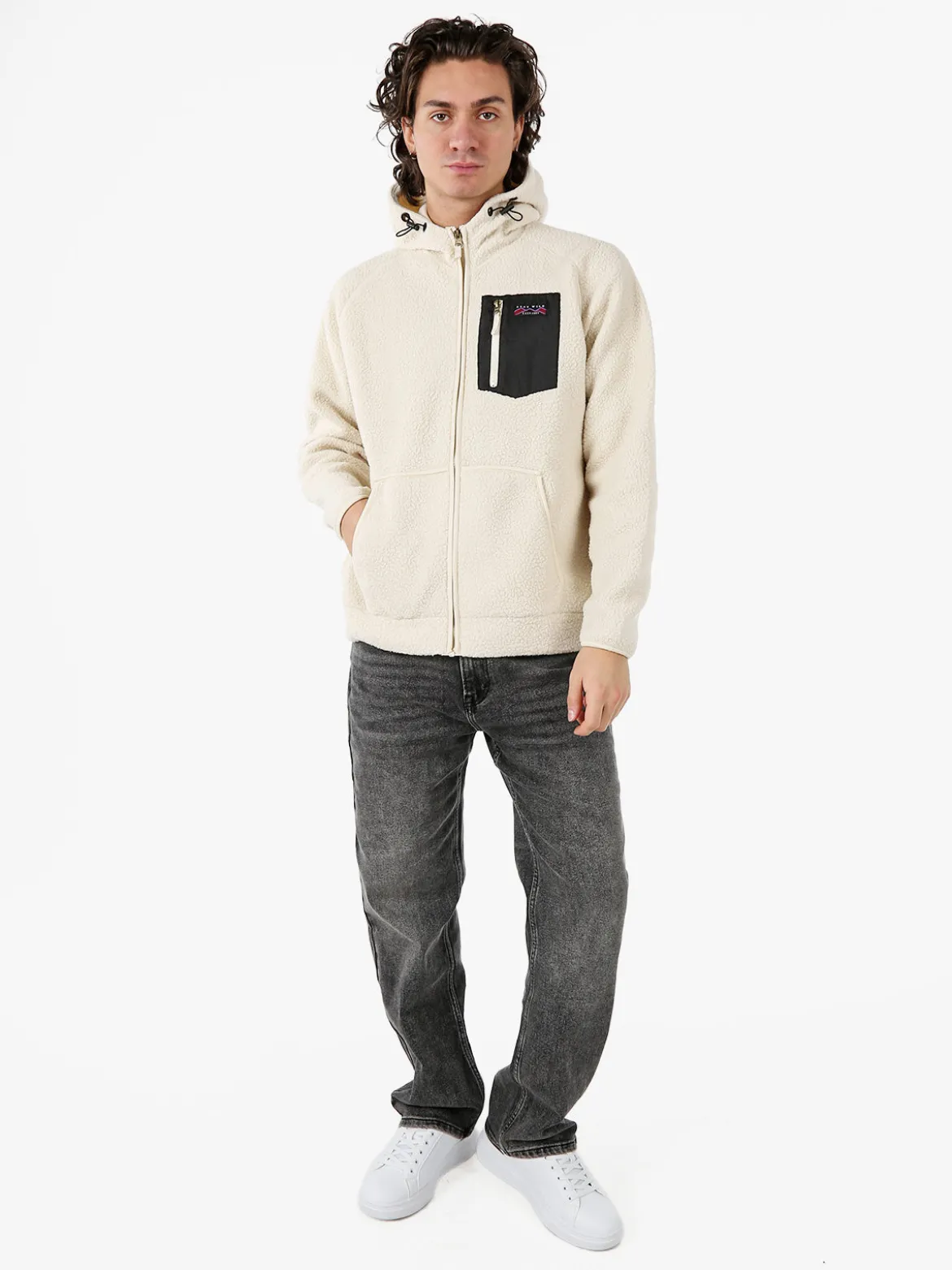 The People Rep Felpa teddy in pile da uomo con cappuccio e zip - beige