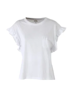 The People Rep T-shirt donna in cotone con maniche a volant e taschino di strass - bianco