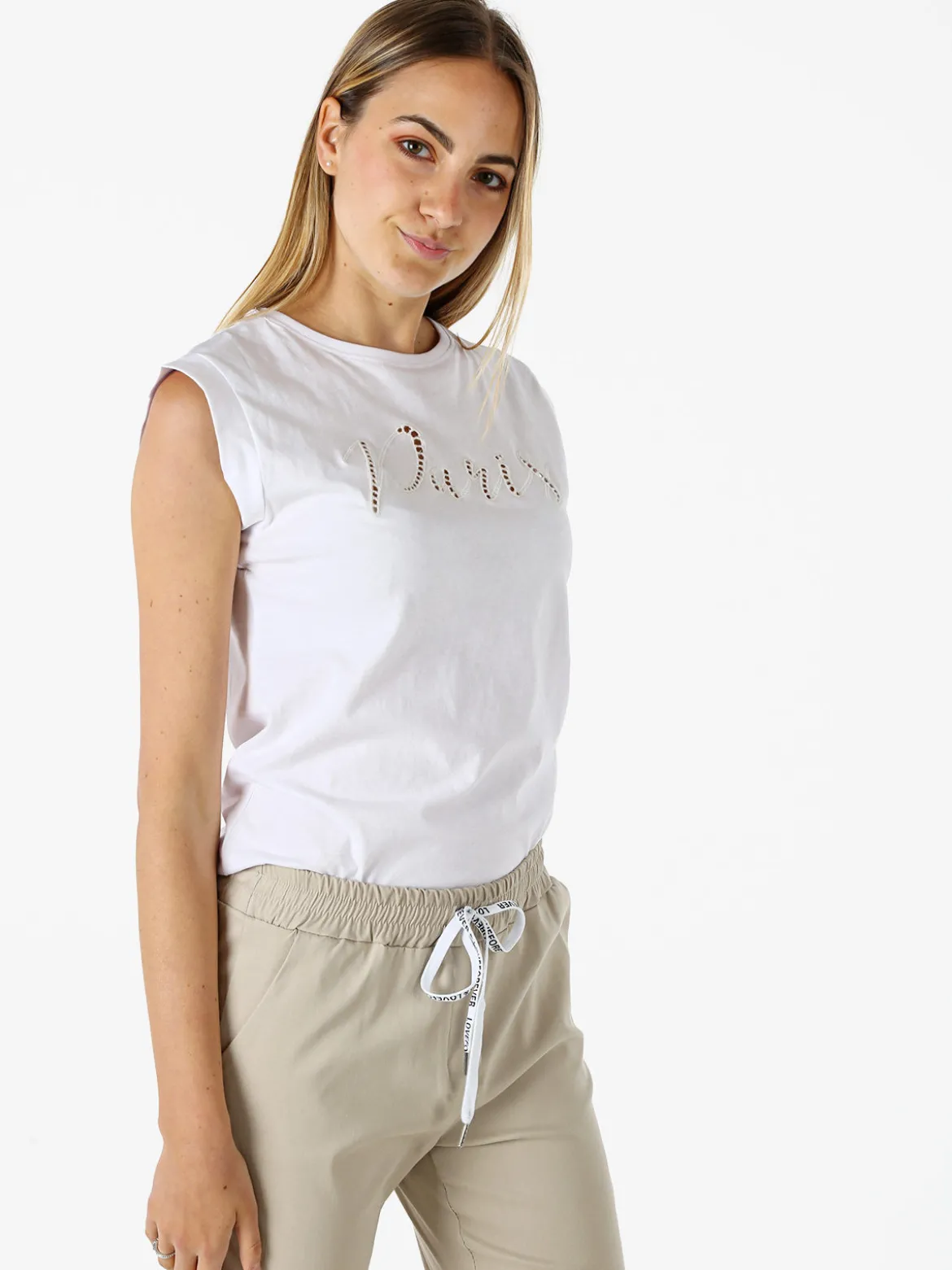 The People Rep T-shirt donna in cotone con ricamo - bianco