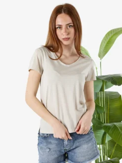 The People Rep T-shirt donna in cotone con scollo a V - sabbia