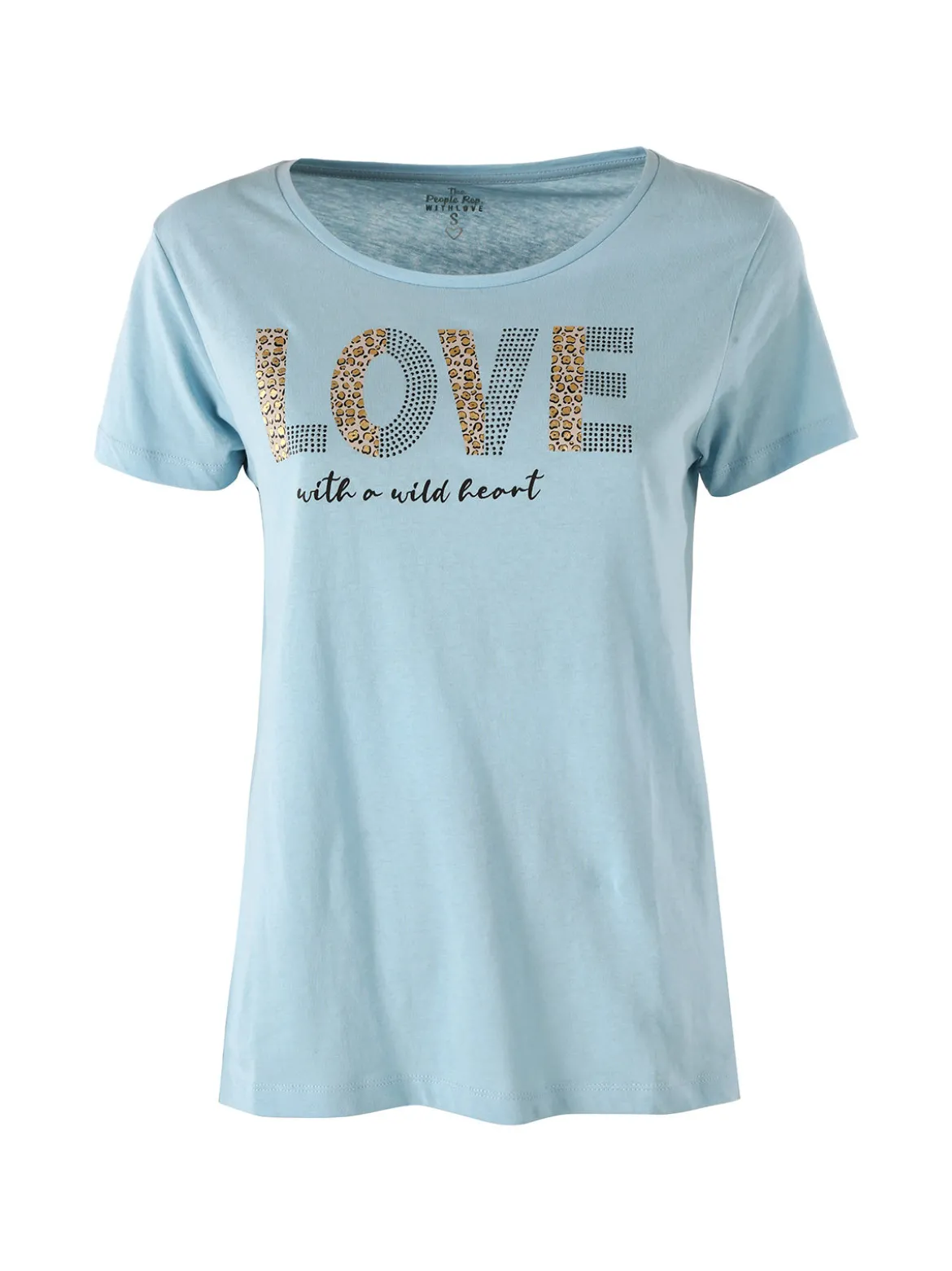 The People Rep T-shirt donna in cotone con stampa animalier e micro borchie - azzurro