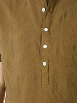 Tmk Camicia da uomo leggera a maniche corte con colletto alla coreana - marrone