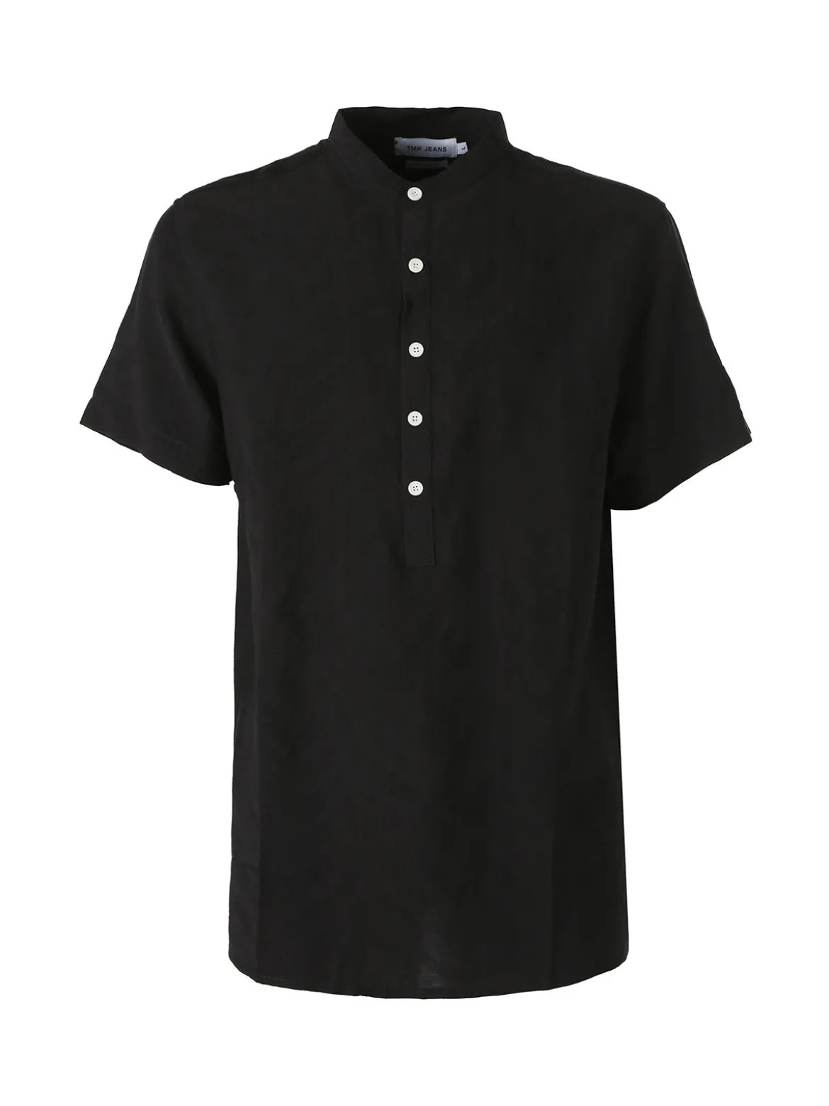 Tmk Camicia da uomo leggera a maniche corte con colletto alla coreana - nero