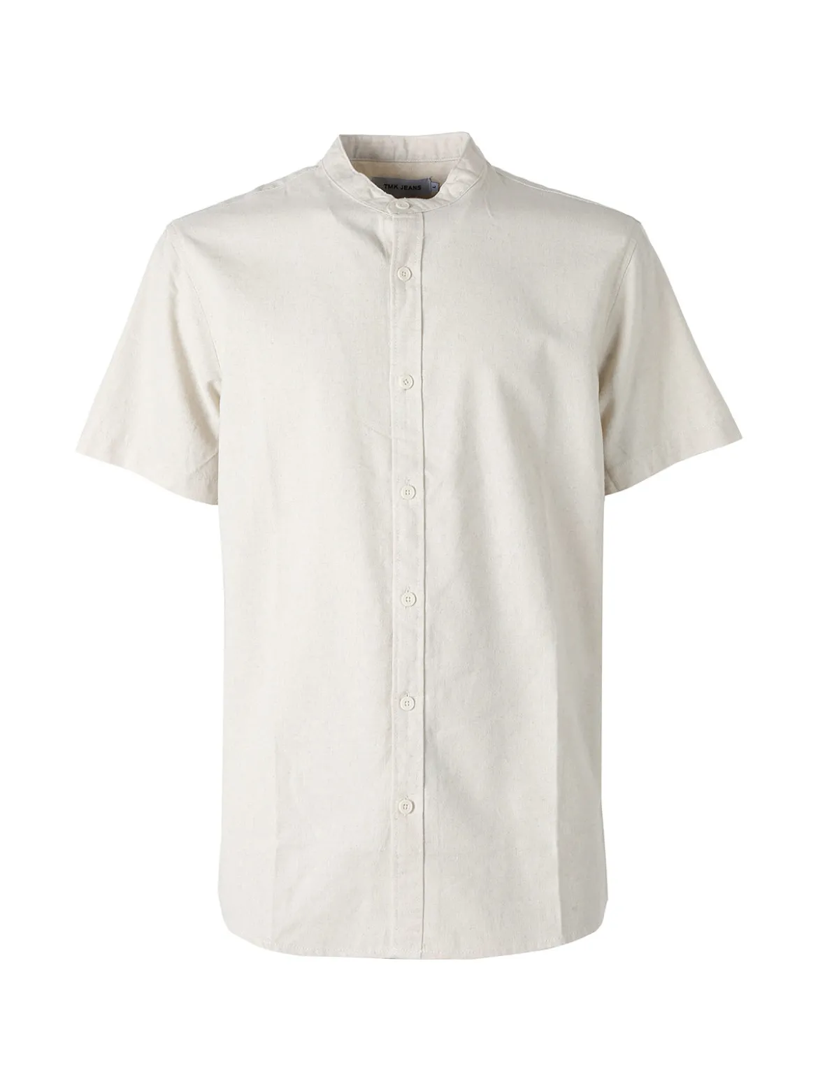 Tmk Camicia uomo misto lino e cotone a maniche corte con colletto alla coreana - beige