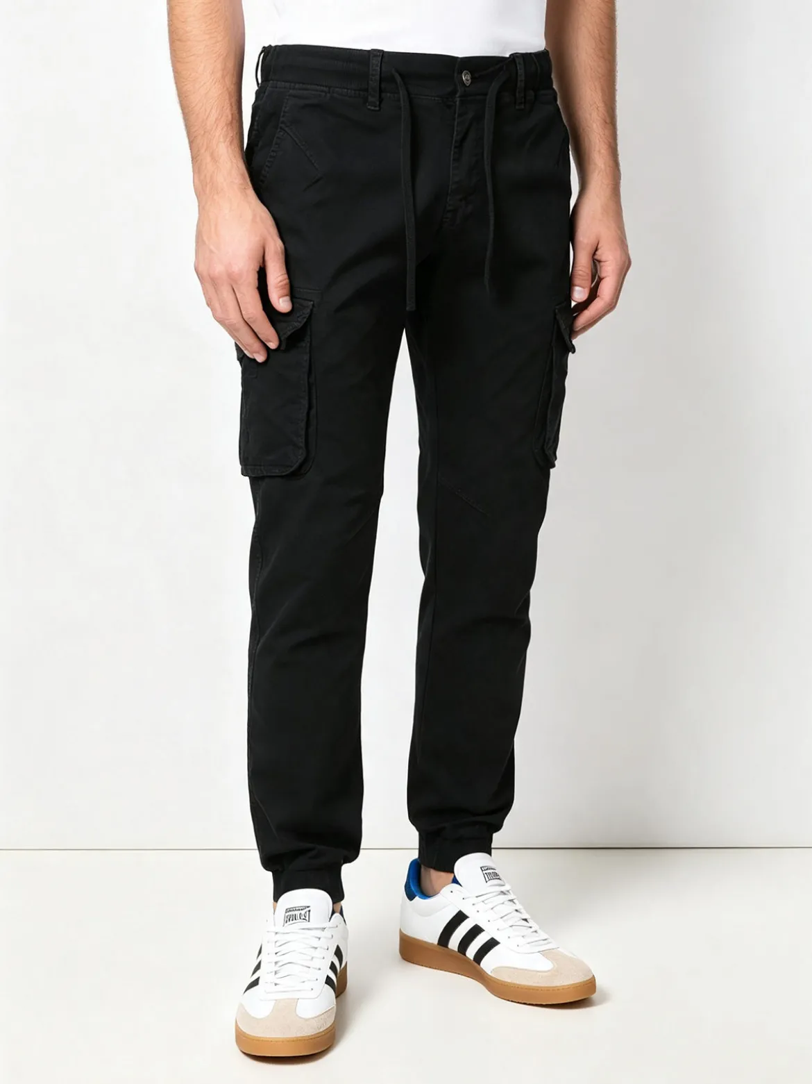 Tmk Pantaloni cargo da uomo in cotone con polsini - nero