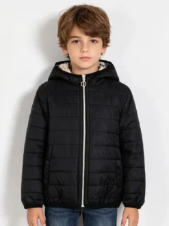 Top Style Giubbino 100 grammi da bambino reversibile con cappuccio e zip - nero