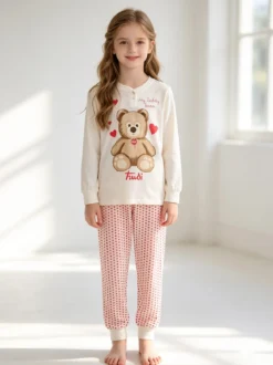 Trudi Pigiama lungo da bambina in cotone - panna