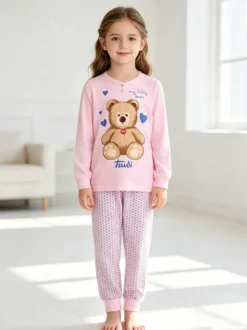 Trudi Pigiama lungo da bambina in cotone - rosa
