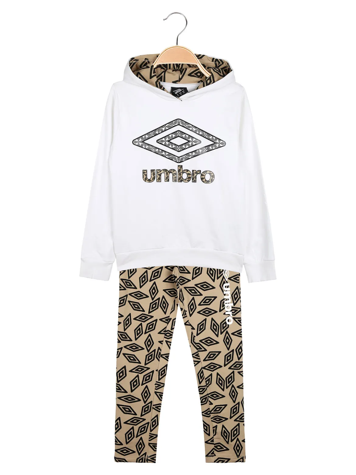 Umbro Completo tuta da ragazza con cappuccio e leggings con logo - bianco