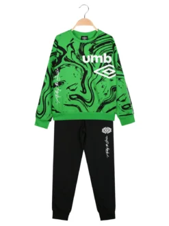 Umbro Completo tuta da ragazzo girocollo in cotone con logo - verde