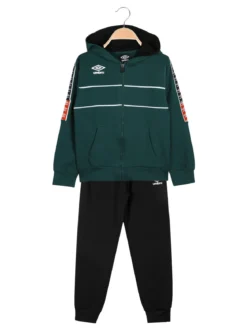 Umbro Completo tuta 2 pezzi da bambino con cappuccio e zip - verde