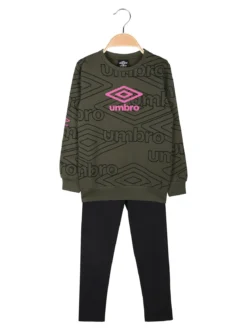 Umbro Completo tuta 2 pezzi da ragazza con interno felpato e stampa logo - militare