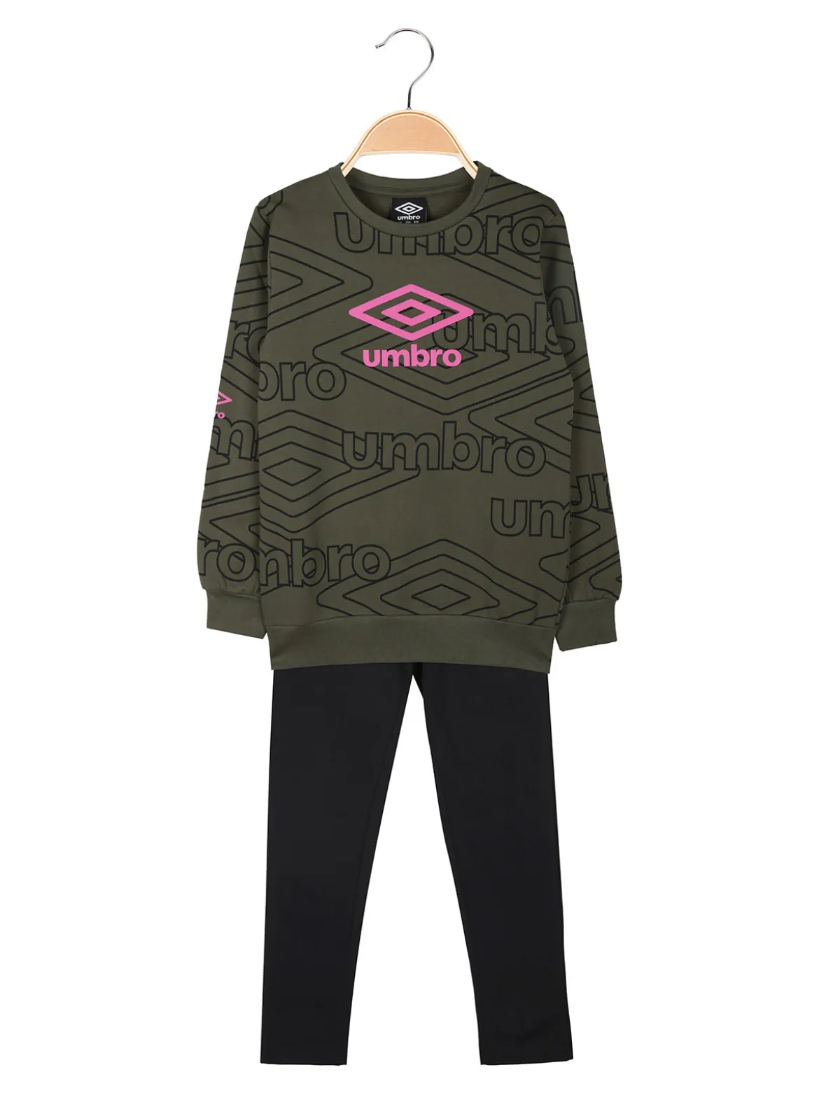 Umbro Completo tuta 2 pezzi da ragazza con interno felpato e stampa logo - militare