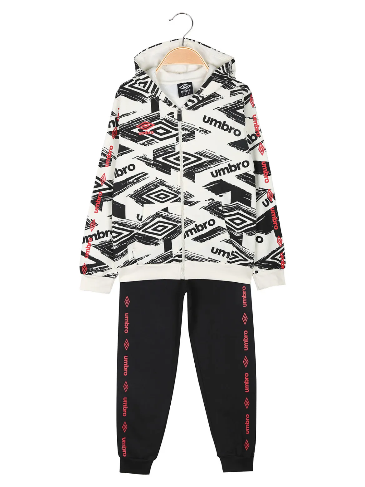 Umbro Completo tuta 2 pezzi da ragazzo con cappuccio e zip - panna