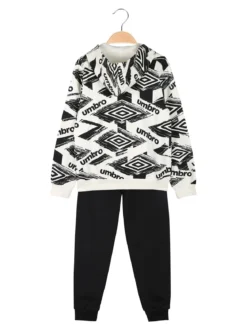 Umbro Completo tuta 2 pezzi da ragazzo con cappuccio e zip - panna