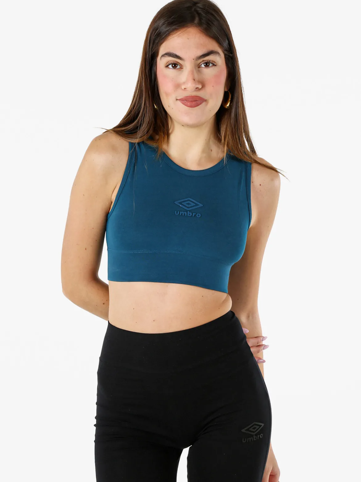 Umbro Top sportivo da donna con logo in cotone elasticizzato - ottanio