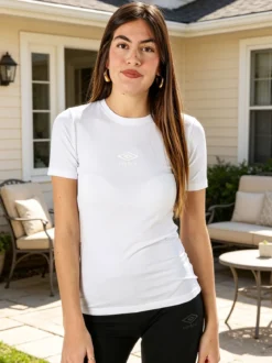 Umbro T-shirt sportiva da donna in cotone elasticizzato - bianco