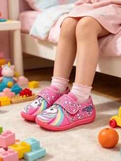 Unicorn Pantofole da bambina con strappo e luci - fucsia