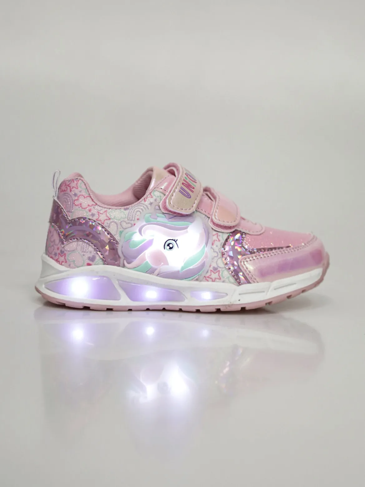 Unicorn Sneakers da bambina con luci e chiusura a strappo