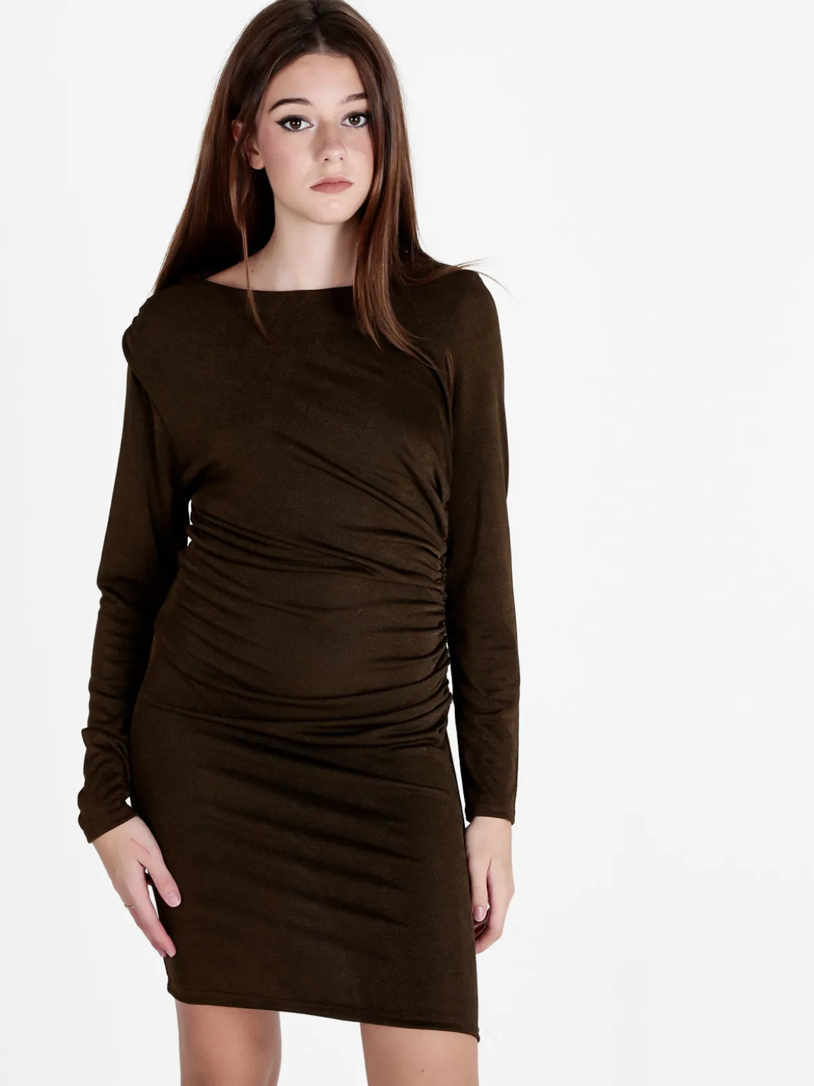 Unique Abito donna drappeggiato a tubino con maniche lunghe