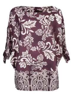 Unique Blusa donna a maniche corte a pipistrello - bordeaux