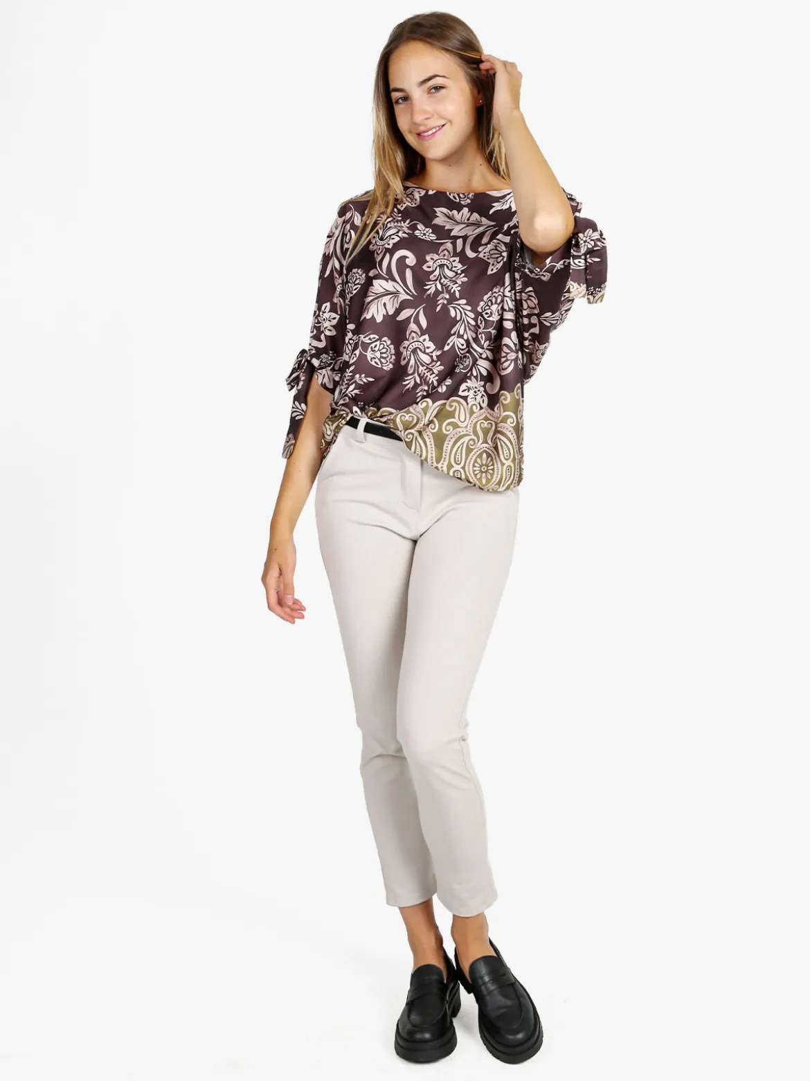 Unique Blusa donna a maniche corte a pipistrello - marrone