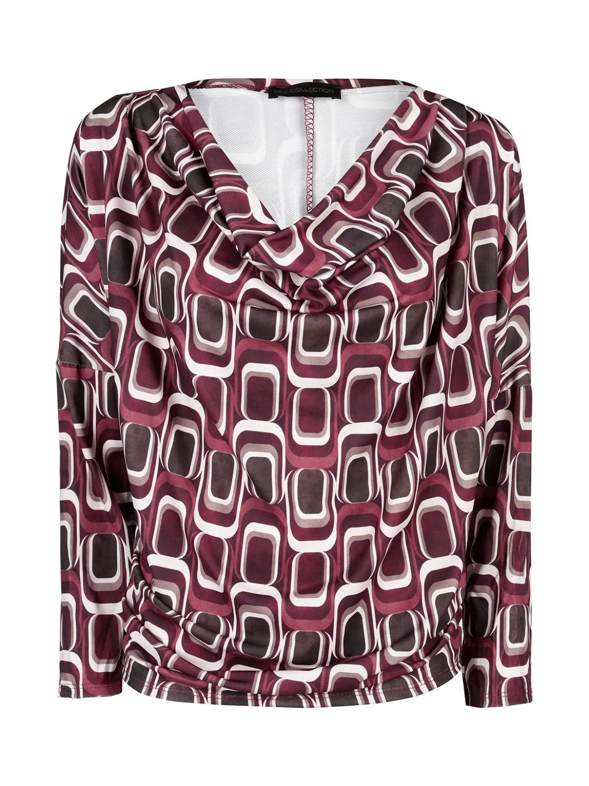 Unique Blusa donna fantasia con scollo a cascata - bordeaux