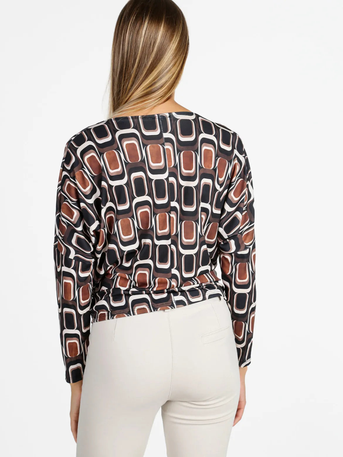 Unique Blusa donna fantasia con scollo a cascata - nero